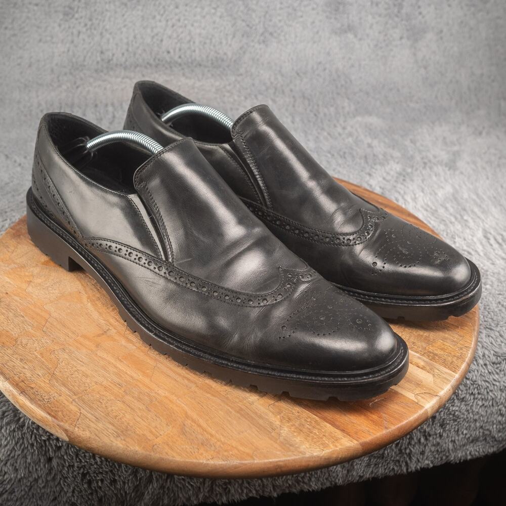 Mike Konos‎ Black Cap Toe Oxford Dress Shoes Italy 13 $300 Rubber Soles